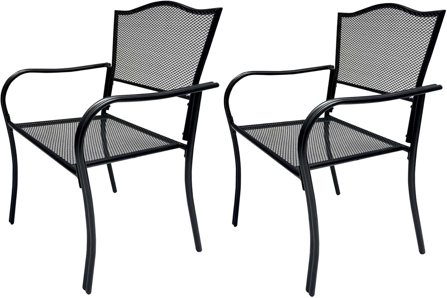 Outdoor Metal Patio Chairs Set of 2, Stackable Iron Mesh Dining Chairs with Armrests, All-Weather Bistro Chairs for Garden, Backyard, Porch, or Balcony