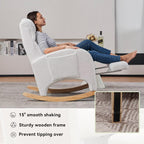 FOXHUNTER Rocking Chair Nursery, Modern Glider Chair with Adjustable Footrest and Solid Wood Legs, High Backrest Nursery Chair with Side Pocket, Rocker Armchair for Living Room Bedroom, Teddy Ivory