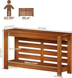 Bigbiglife 63 Inch Grille Console Table, Rustic Farmhouse Wood Sofa Table with 2-Tier Storage Shelf, Narrow Entryway Table with Anti-Tip Design, Accent Table for Living Room, Hallway, Foyer, Brown