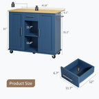 SUNLEI Rolling Kitchen Island Cart with Wheels, Island Table for Kitchen, Farmhouse Kitchen Cart with Drop Leaf & Towel Rack & Drawer, Kitchen Islands Table with Storage Cabinet, Blue