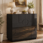 LVSOMT Sideboard Buffet Cabinet with Storage, Modern Accent Cabinet with Doors and Adjustable Shelve, 33" Wood Coffee Bar Cabinet for Kitchen, Entryway, Living Room, High Gloss Black