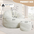Bean Bag Chair for Adults, Gaint Beanbag Chair with Ottoman, Comfy Lazy Bean Bag Reading Chair for Living Room, Bedroom, White