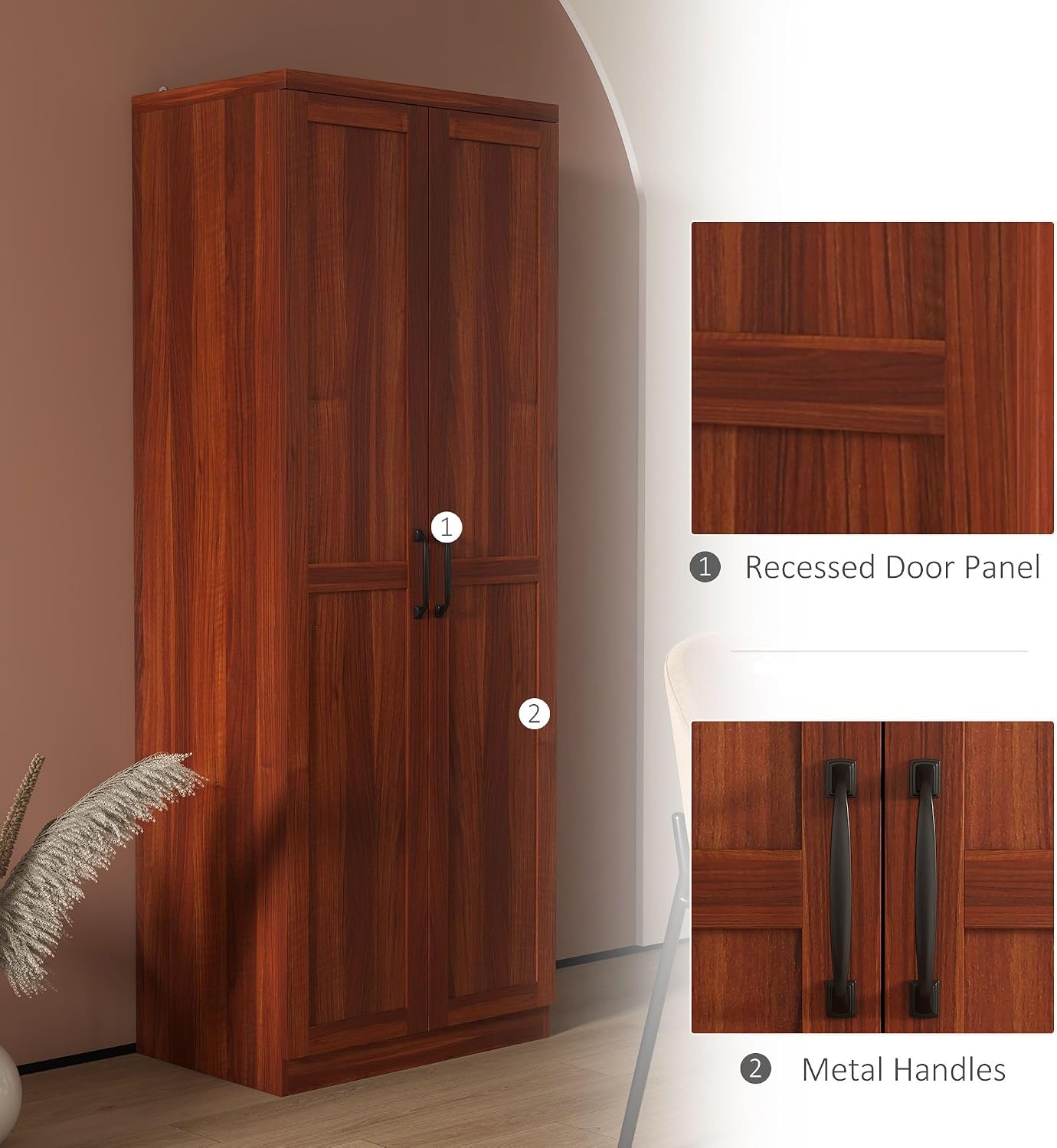 63in High Kitchen Pantry Storage Cabinet — 2 Doors, 5-Tier Adjustable Shelves, 23.5in Width x 15.75in Depth x 63in Height, 88lb Total Capacity, Tan