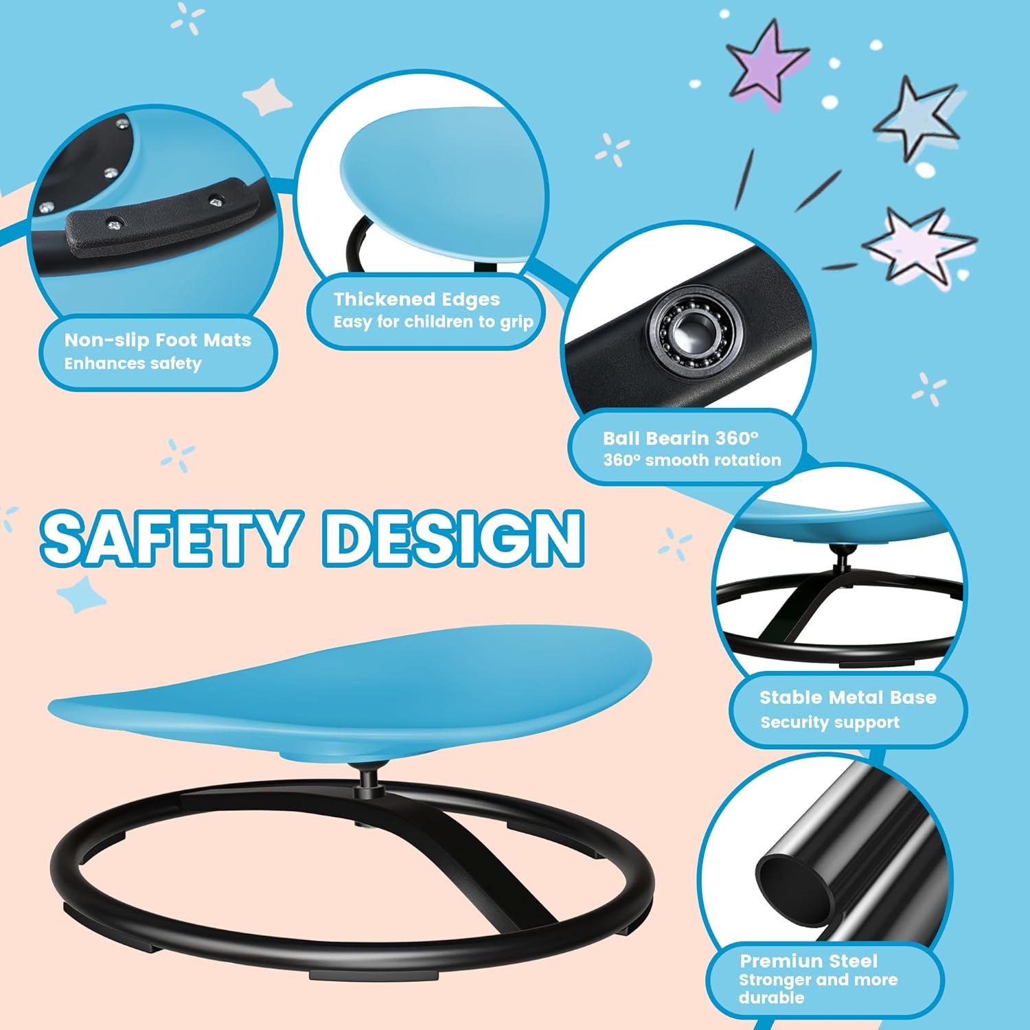 Pterying 21" L × 19" W Large Size Spinning Chair for Autistic Kids, Autism Sensory Products, Sensory Toys Gifts for Kids with Autism & ADHD, Training Body Coordination, Azure Rounded Shape