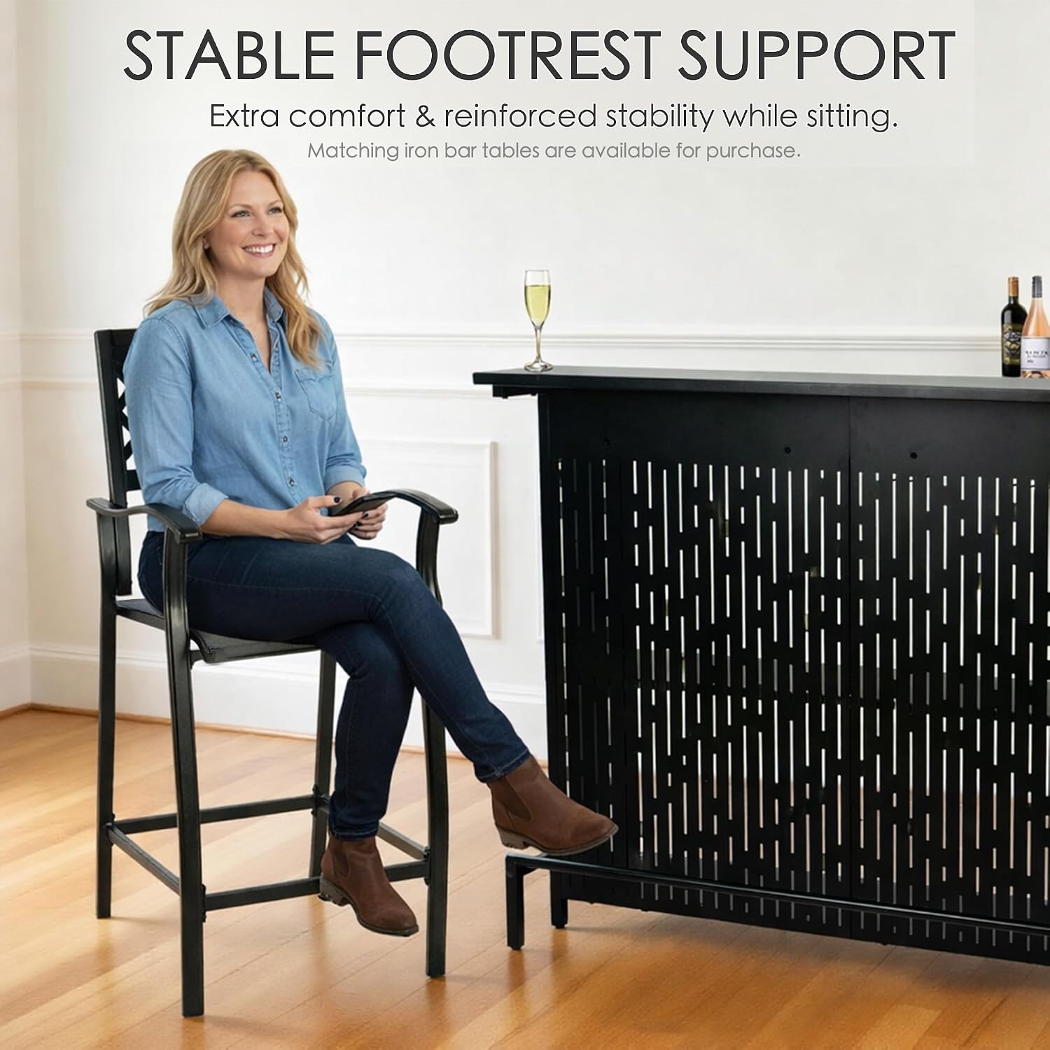 Kozyard Outdoor Counter Height Bar Stools Set of 2, Patio Bar Chairs with Wrought Iron Frame & Textilene Fabric, Outdoor Dining Chairs for Patio, Poolside, Backyard Navy Blue