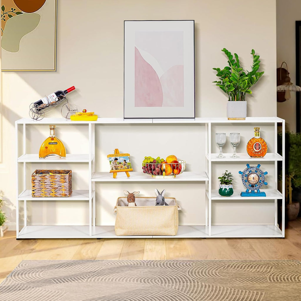 71 Inch Metal Console Table with 8 Storage Shelves,Extra Long Entryway Table,Narrow Sofa Table,Hallway Table for Entrances to Corridor, Foyer,Living Room (White, 70.87×11.81×31.5in)