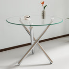 3-Piece Round Glass Dining Table Set for 2, 36" Small Kitchen Table with 2 Velvet Tufted Chairs Modern Silver Glass Dining Room Table Set for Home Kitchen Living Room