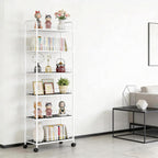 10in Slim Storage Cart, Metal 6-Tier Narrow Rolling Shelf, Sturdy Slim Storage with Hooks Ideal for Kitchen, Bathroom, and Laundry Room (10in White)