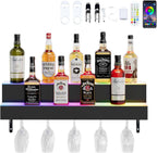Dethan 2 Tier 32 Inch LED Lighted Liquor Bottle Display Shelf - Wall-Mounted Wine Rack with Multi-Color App & Remote Control, Adjustable Brightness & Sound Modes, Acrylic Bar Shelf for Commercial Club