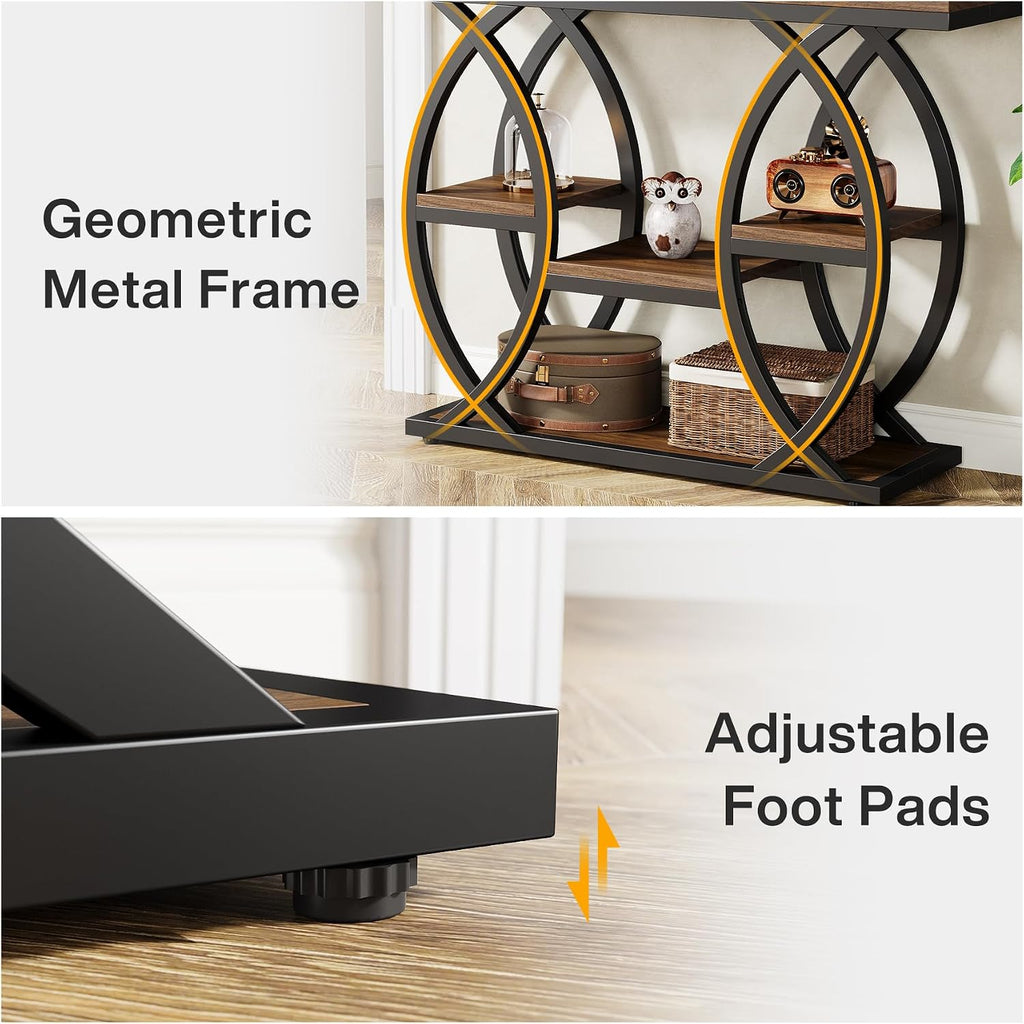 Tribesigns 39.4" Console Table, Sofa Table, Accent Tables, Rustic Brown | 4-Tier Storage Shelves, Wood Tabletop with Metal Frame, Industrial Style, For Narrow Entryway, Hallway, Behind the Couch