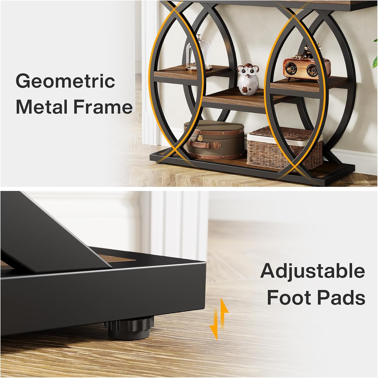 Tribesigns 39.4" Console Table, Sofa Table, Accent Tables, Rustic Brown | 4-Tier Storage Shelves, Wood Tabletop with Metal Frame, Industrial Style, For Narrow Entryway, Hallway, Behind the Couch