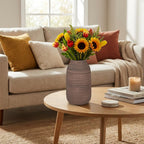 Briful Ceramic Vase for Home Decor, Rustic Brown Textured Decorative Vase for Pampas Grass, Modern Farmhouse Vase for Living Room Coffee Table, Dining Table Centerpiece, Entryway & Shelf (9.8” Tall)