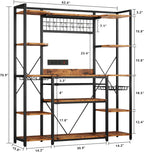 IRONCK Large Bakers Rack with Power Outlet, 62 Inch Wide Microwave Stand, Coffee Bar with Storage, Kitchen Racks and Shelves, Vintage Brown