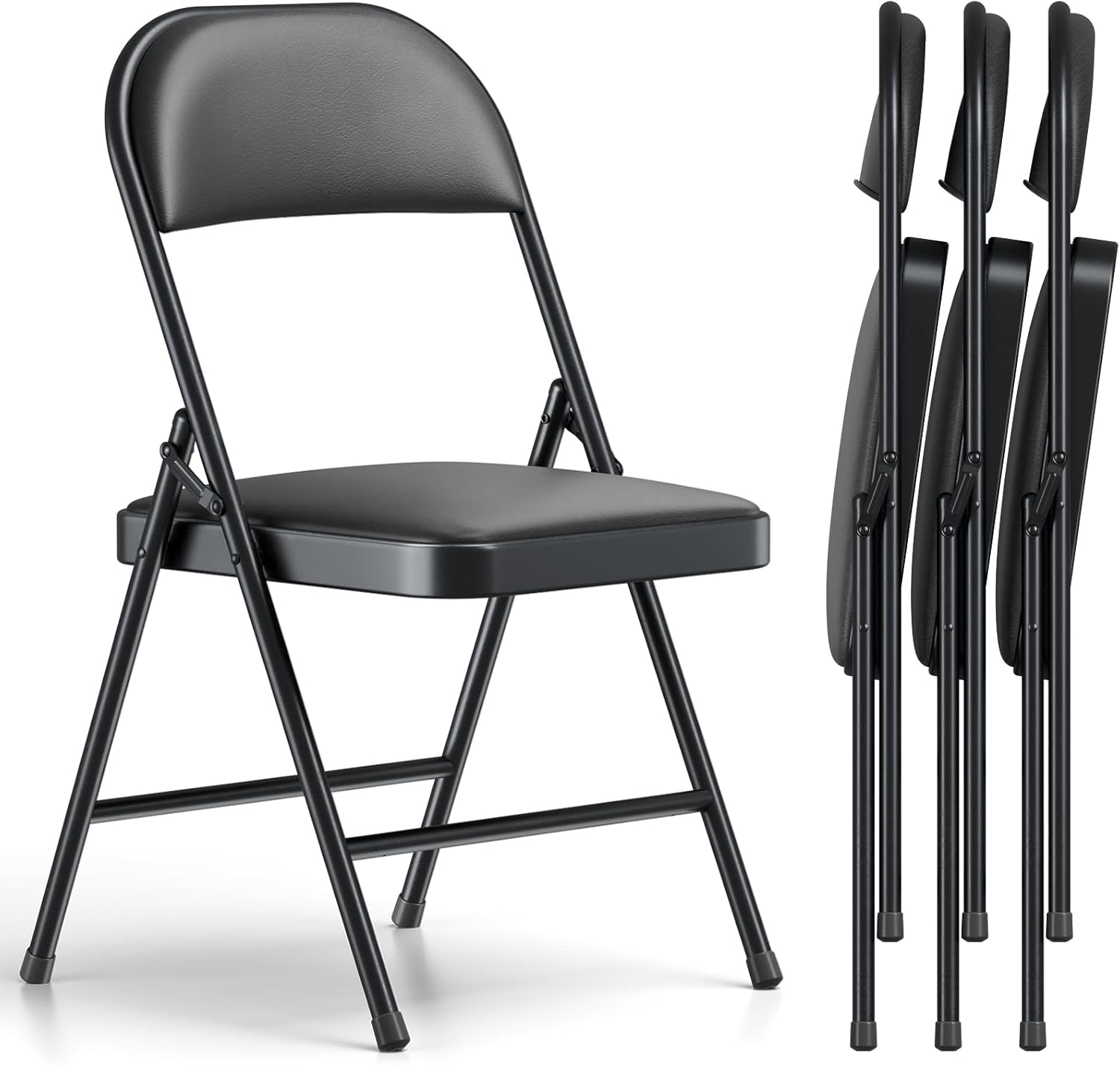 Folding Chair 4 Pack, Comfy PU Leather Padded Folding Chairs for Outside and Indoor, Heavy Duty Portable Foldable Metal Commercial Seat for Home Office, Dorm, Party, Backyard, Lawn, Patio