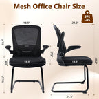 CLATINA Office Guest Chair Sled Base, Ergonomic Mesh Desk Chair Adjustable Lumbar Support and Flip Up Arms, Office Guest & Reception Chairs no Wheels for Conference Room, Black (1PK)