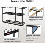 FLEXIMOUNTS 3x8ft 2-Tier Garage Ceiling Storage Rack, Adjustable Overhead Garage Storage System, Heavy Duty Metal Shelving, 1000 lbs Capacity, Ideal for 9–15ft High Ceilings, Black