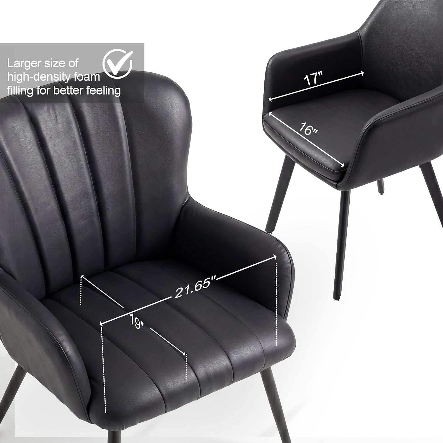 Office Accent Chair of 2 for Guests，Small Chairs for Small Spaces Occasional Podcast Comfortable Study Reading Armchair Armchair with Wide Seat Living Room Bed Room Faux Leather (2, Black)