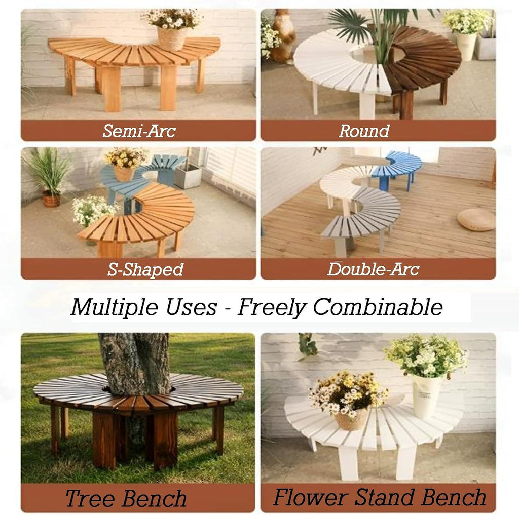 Wooden Curved Benches,Solid Wood Slatted Seat Fan-Shaped Garden Tree Bench,for Backyard Leisure Chair Patio Seating(Color4)