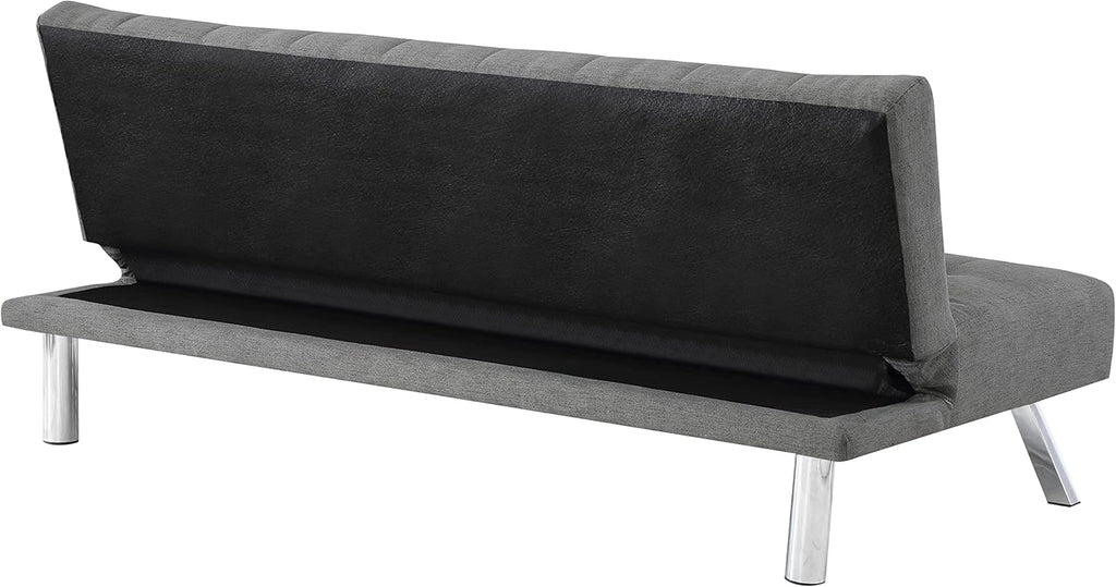 OSP Home Furnishings Sawyer Convertible Futon Sofa with Easy Lift and Stainless Steel Legs, Grey Fabric