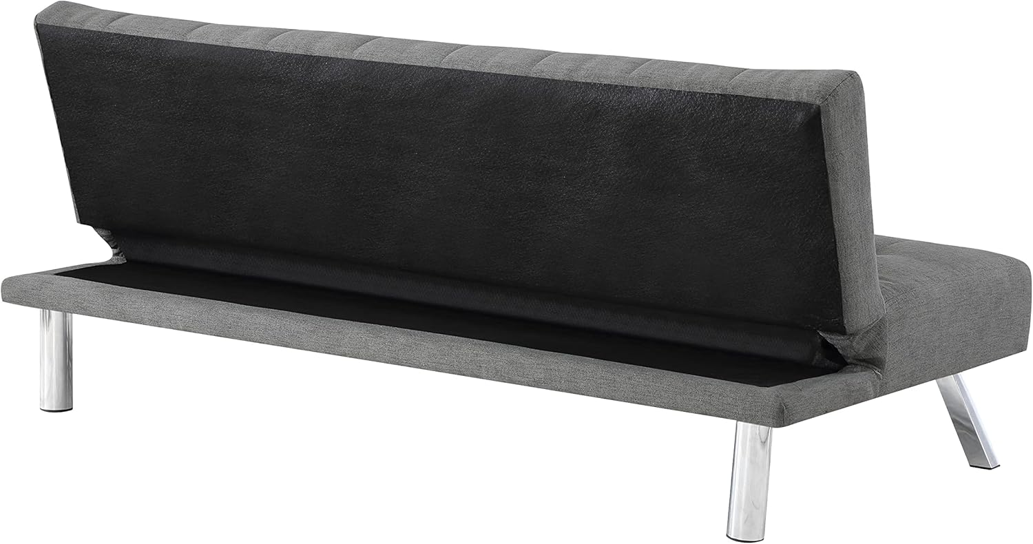 OSP Home Furnishings Sawyer Convertible Futon Sofa with Easy Lift and Stainless Steel Legs, Grey Fabric