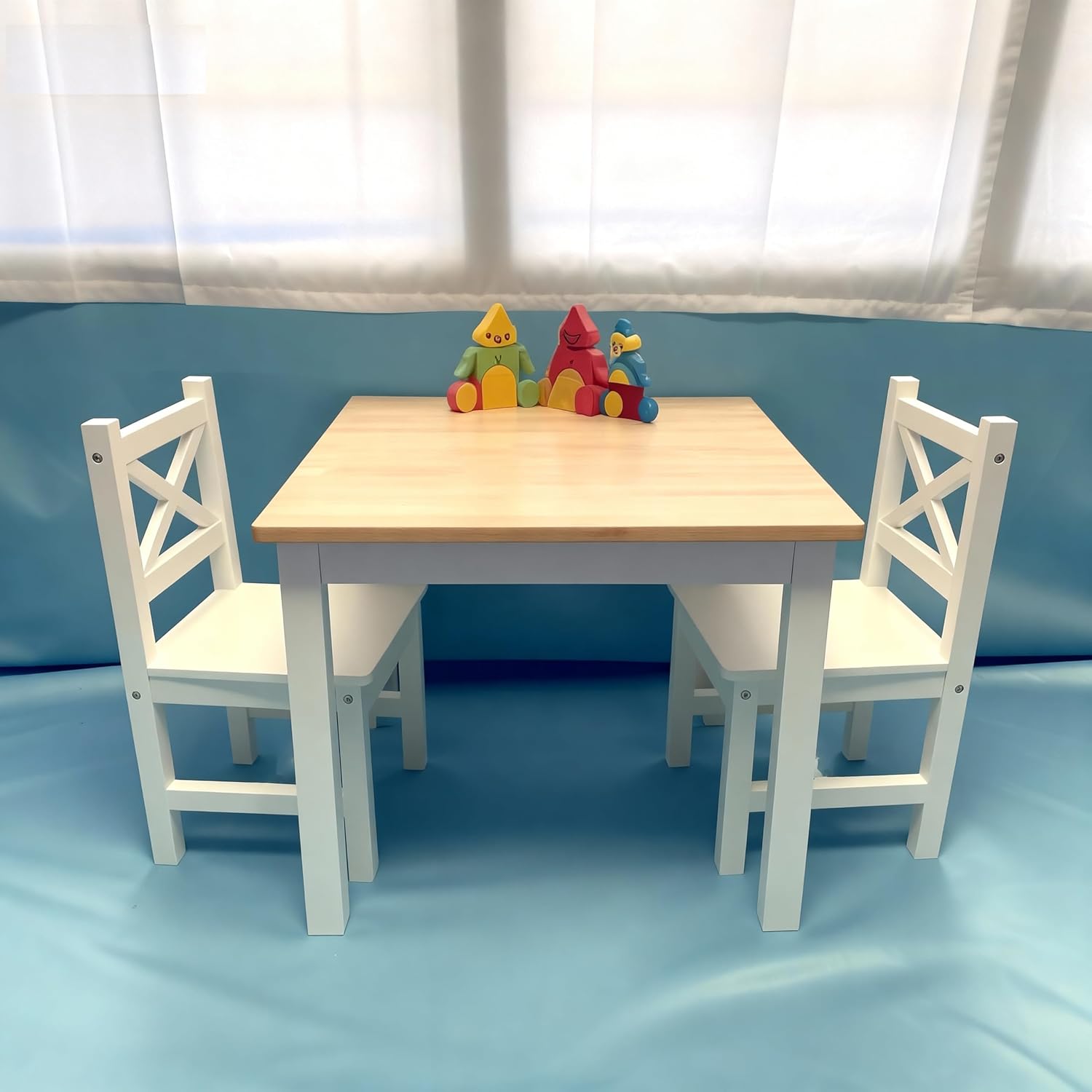 PETIT BATEAU Wood Kids Table & 2 Chairs,Irish Design,Ages 2-8,Whitecolor | Solid Wood Toddler Kids Table and 2 Chairs Set,Modern Wooden Furniture