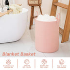CLHMILY&Z Laundry Hamper Round Storage Rope Basket in Living Room, Bedroom, Laundry Room for Toy, Clothes, Blanket, Pillow (Pink, 60L)