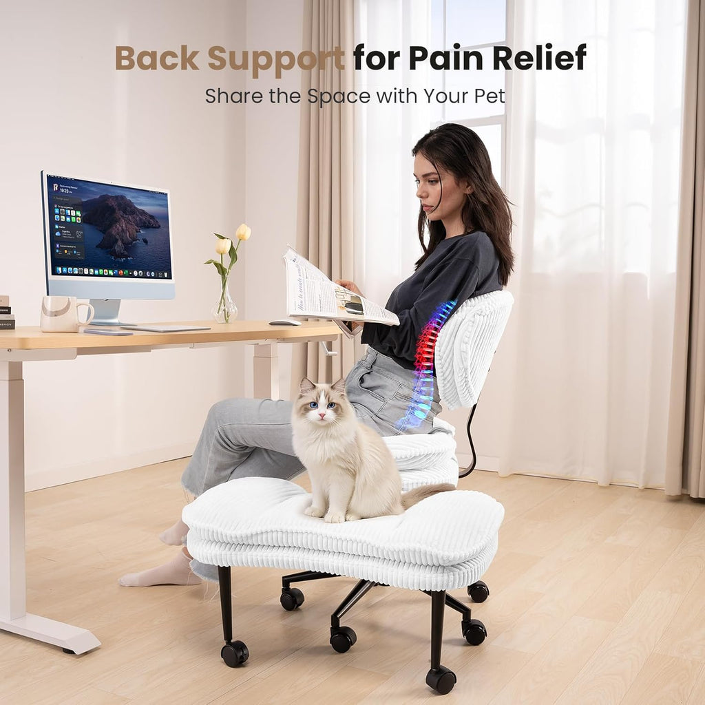 HOMRELEXA Cross Legged Office Chair, Ergonomic Cloud Criss Cross Desk Chair, Meditation Chair with Wheels, Height Adjustable Seat for ADHD, Wide Kneeling Chair with Back Support, Corduroy Fabric,White