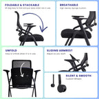 10 Pack Stackable & Foldable Conference Room Chairs with Lumbar Support, Armrest - Ergonomic Mesh Bouncing Back for Office Meeting, Conference, Reception and Training Room Chair