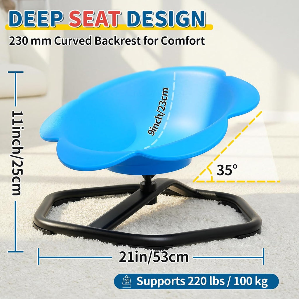 KidBloom Spinning Chair for Autistic Kids, Autism Sensory Products | Deepened Seat with Backrest, Silent 360° Rotation Design, Octagonal Non-Slip Metal Base, Supports up to 220 lbs