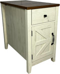 Farmhouse End Table Bedside Table with Charging Station,Night Stand with Barn Door and Drawer, Storage for Bedroom Living Room,for Small Spaces