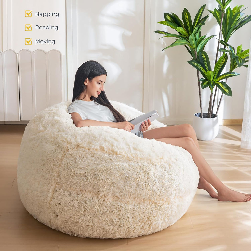 MAXYOYO Bean Bag Chair for Adults, Large 4 ft Bean Bag Chair with Foam Filling, Ultra Soft Fur Lazy Sofa for Living Room Bedroom, Machine Washable Cover