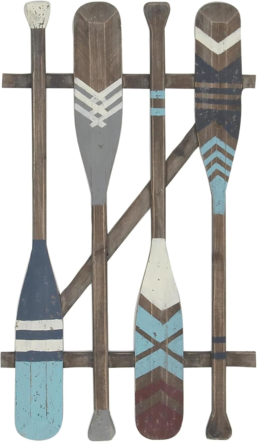 Deco 79 Wood Paddle Home Wall Decor Novelty Canoe Oar Wall Sculpture with Arrow and Stripe Patterns, Wall Art 21" x 2" x 36", Brown