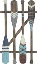 Deco 79 Wood Paddle Home Wall Decor Novelty Canoe Oar Wall Sculpture with Arrow and Stripe Patterns, Wall Art 21" x 2" x 36", Brown