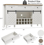 CABIHOME Farmhouse 47.2'' Buffet Cabinet with Sliding Barn Door, 33.4'' Tall Wood Rustic Sideboard with 3 Drawer, Adjustable Shelf and Removable Wine Rack (White, 59'')