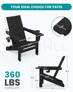 SERWALL Double Cups Adirondack Chair Set of 4, Folding Modern Adirondack Chairs, HDPE Outdoor Adirondack Chair for Patio, Black