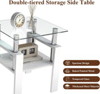 2-piece Set Modern Tempered Glass Side Table, Small Glass Top End Table, Square Table with Metal Frame, Suitable for Living Room and Bedroom