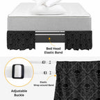 Black Skeleton Bed Skirt Queen Size 16 Inch Drop, Adjustable Elastic Bedskirt Dust Ruffle for Queen Bed, Light Blue Horror Skull Vintage Chic Art Wrap Around Bed Skirts Pleated Bed Frame Cover
