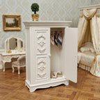 Small-Scale Wardrobe Furniture, French Inspired Double Door Armoire with White Relief Panels for Bedroom Display and Room Box Decor Small Scale Wardrobe French Armoire Double Door Cabinet White Relief