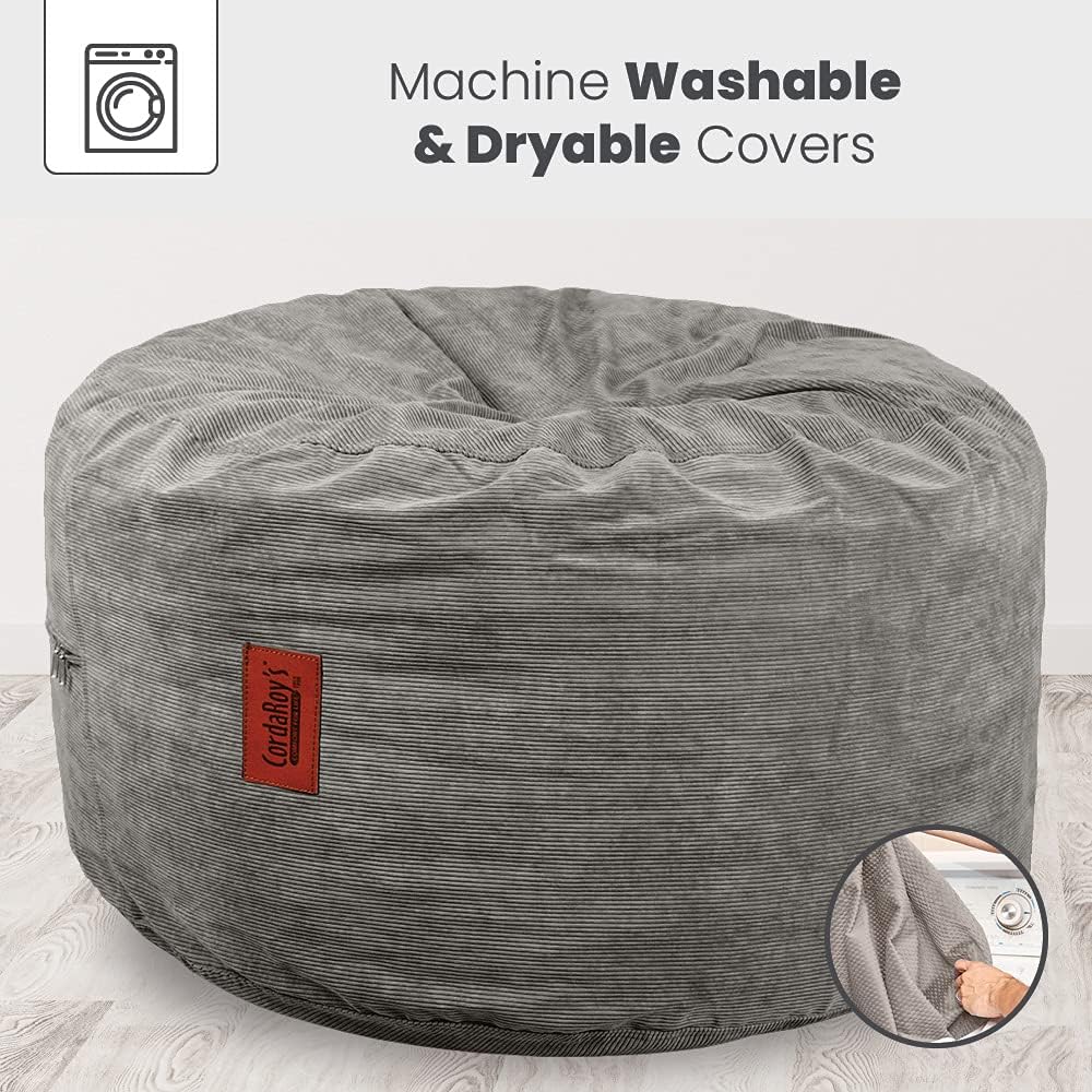 CordaRoy's Corduroy Bean Bag Pouf Footstool, Grey