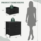 Nightstand Set of 2, Small 2 Drawer Dresser End Table Bedside Furniture, Wooden Top Fabric Bins for Bedroom, Closet, Entryway, Dorm, 11.8" D x 18" W x 20", Black