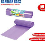 Bottari 60 Sacchi Immondizia 110L 70 x 110 cm with Laccetti di Chiusura, Viola, Raccolta Differenziata Secco, Sacchi per Spazzatura Resistenti e Riciclati, 6 Rotoli da 10 Pezzi