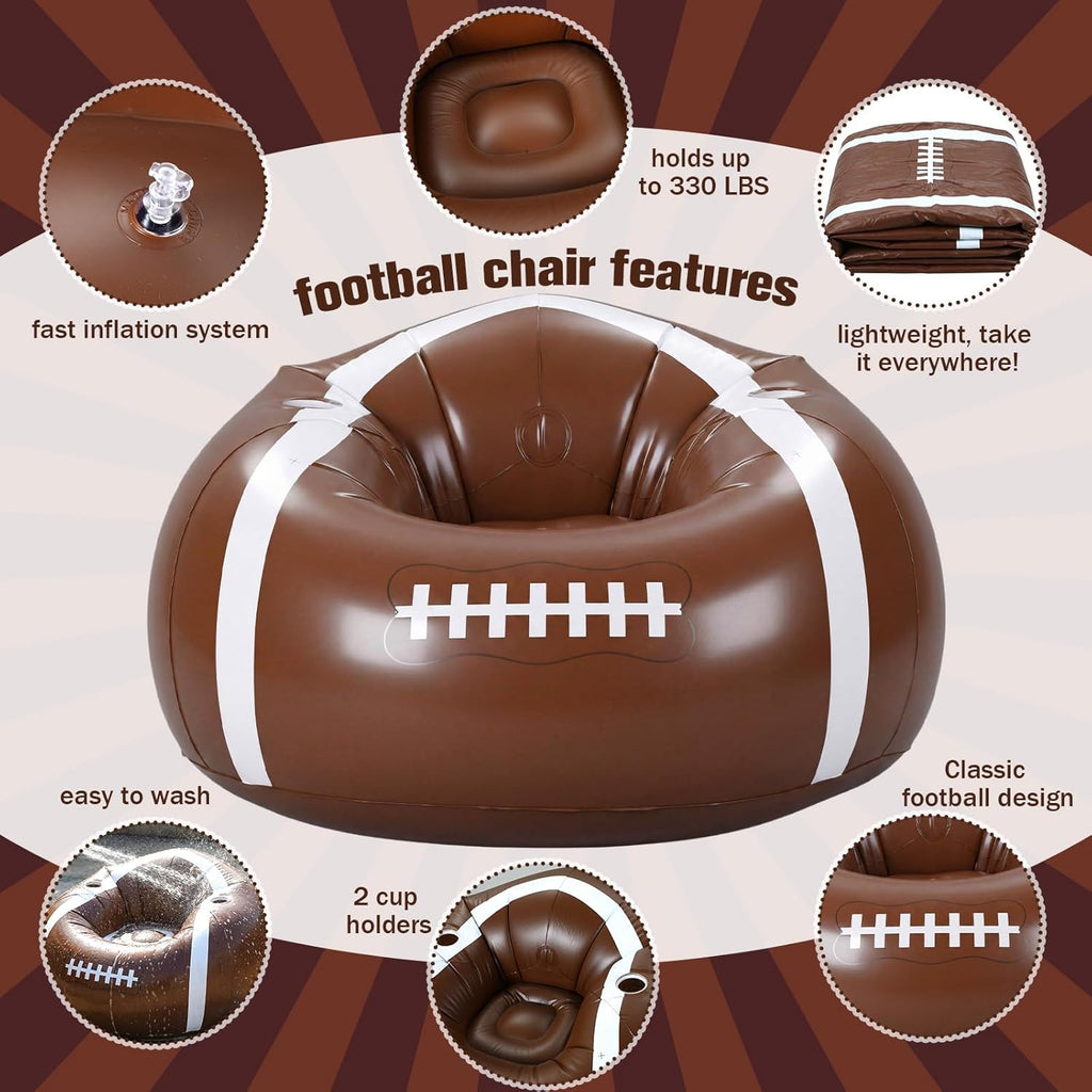 34" Inflatable Football Bean Bag Chair for Kids & Teens with Cup Holders Boys Room Decor PVC Blow up Bean Bag Chair Inflatable Gaming Couch for Boys Video Game Bedroom Camping Night Party