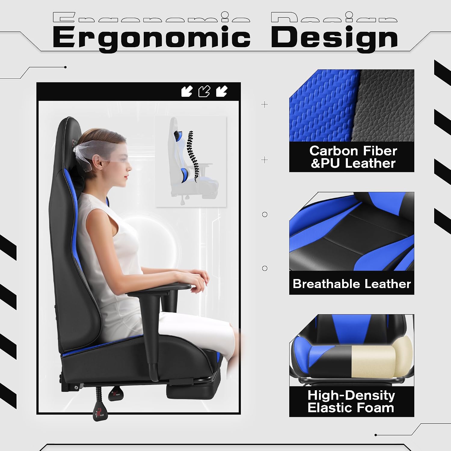 Gaming Chairs, Computer Chair with Footrest and Massage Lumbar Support, Height Adjustable Game Chair with Headrest and Swivel Seat (Blue)