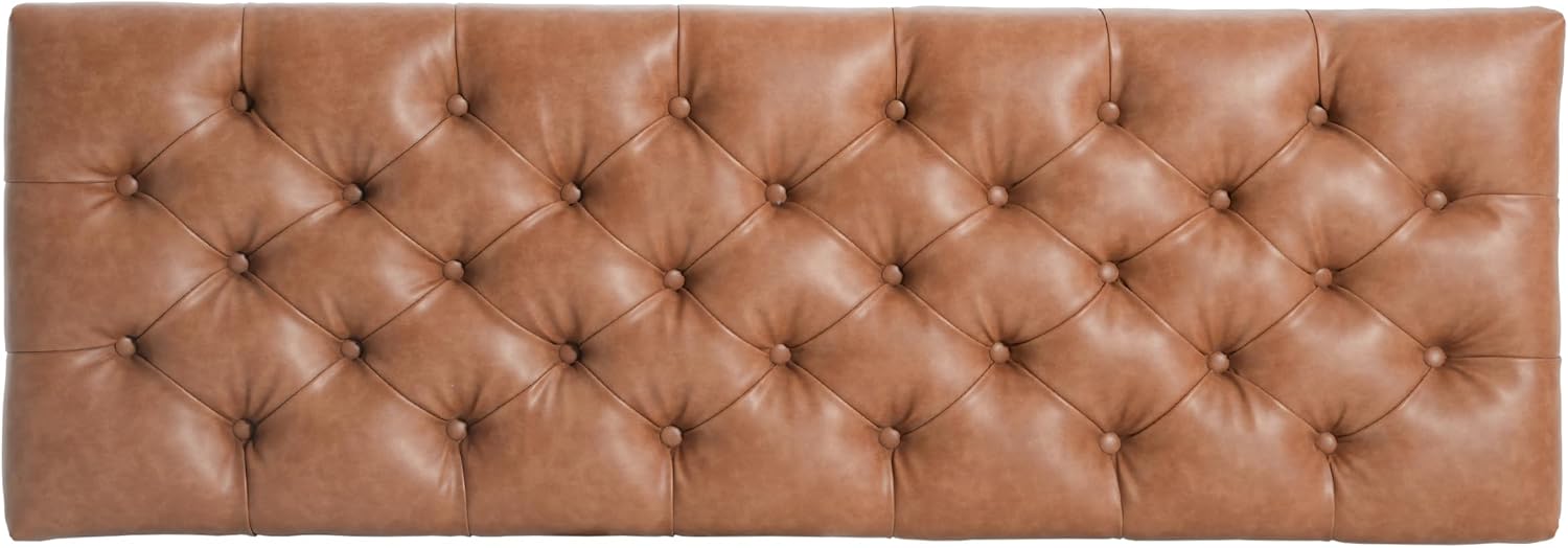 PU Storage Ottoman Bench - Leather Storage Bench End of Bed with Safety Hinges, Tufted Ottoman for Living, Dining Room, Entryway and Hallway, Brown
