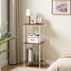 HOOBRO End Tables, Small Side Table, Nightstand with 2-Layer Storage Shelves, Sofa Table for Small Spaces, Living Room, Bedroom, Stable Frame, Easy Assembly, Walnut and White WH09BZ01