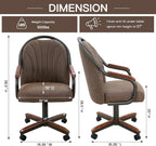 Chromcraft Douglas Set of 2 Casual Dining Chairs Classic Swivel Tilt Dining Chairs with Casters, Wooden Arm Metal Base Chairs with Rolling Wheels for Kitchen & Dining Room (Mocha-Walnut)