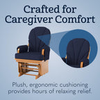 Foundations Lullaby Wood Base Glider Rocker - Baby Feeding and Rocking Chair for Nursery, Daycare Environment - Nursery Rocking Chairs with Padded Foam Arm Rests - (Natural/Blue)