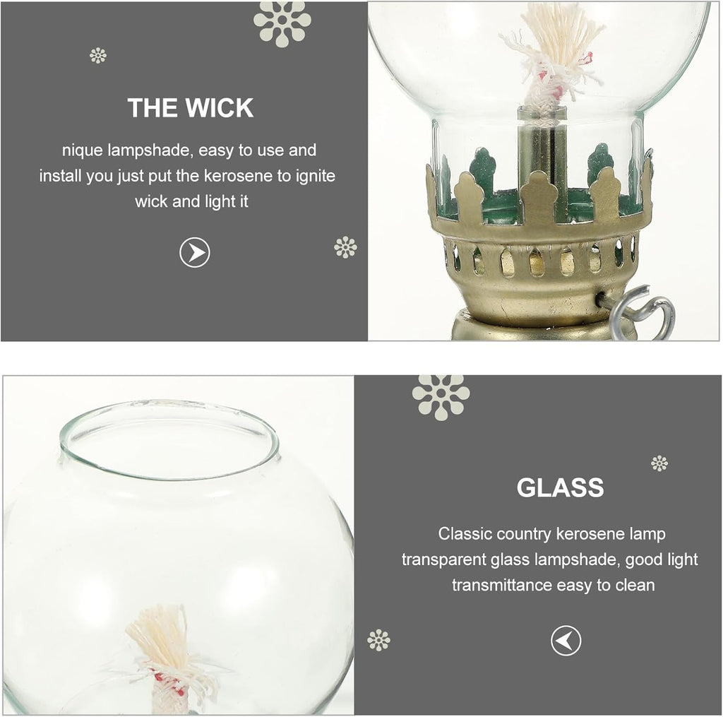 FAVOMOTO Vintage Glass Kerosene Oil Lamp Retro Style Oil Lantern for Indoor Home Décor, Emergency Lighting, Round Teal Lantern