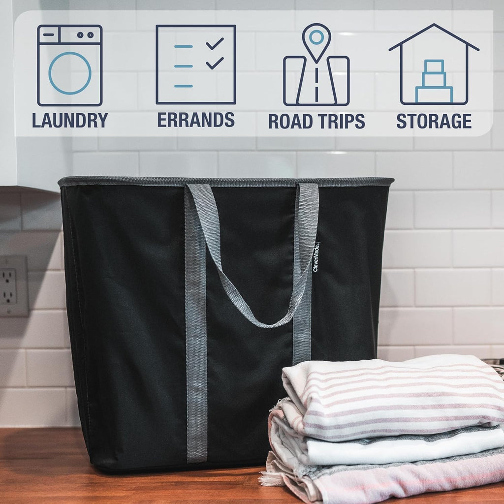 CleverMade Collapsible Laundry Caddy – Foldable Laundry Hamper & Tote, XXL 64L Pop-Up Laundry Basket with Handles, Space-Saving Laundry Organizer for Home & Travel, 2 Pack - Charcoal Gray