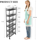 Utility Slim Storage Cart 6 Tier Narrow Metal Frame Carts | 6 Tier Narrow Kitchen Storage Cart,Laundry Room Carts, for Kitchen,DiningRoom,Living Room,Home Office,Classic Black